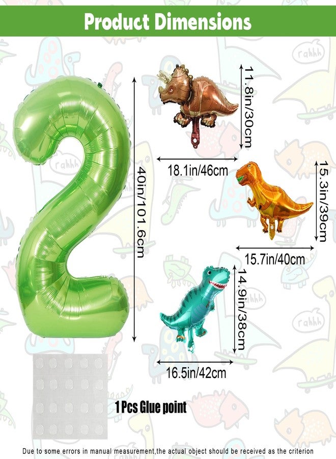 Ysqool Dinosaur Green Number 2 Balloon, 40 In Large Foil Helium Balloon with Mini Dino Mylar Balloons, Dinosaur Birthday Decorations for Kids, Dino Balloons Set for 2nd Birthday Party Supplies (2) - Image 2